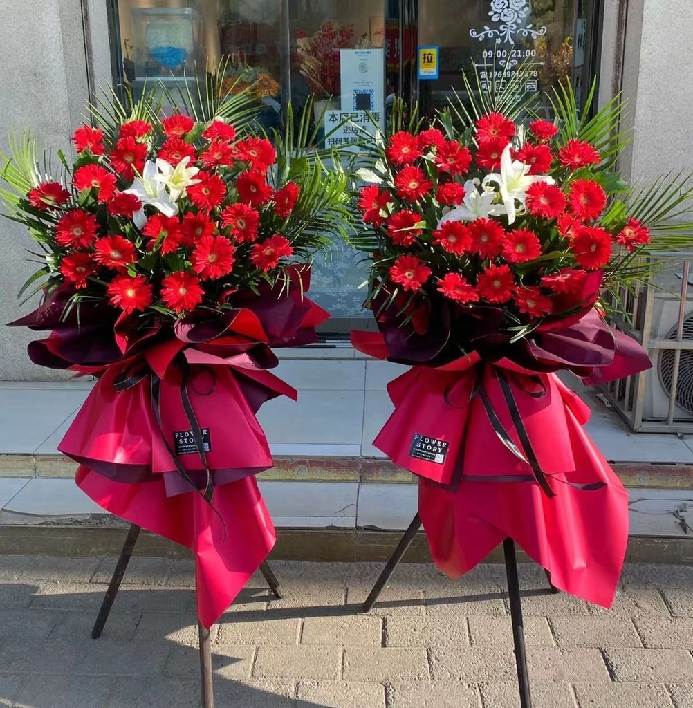 【百合花篮】33朵红色弗朗混搭百合开业花篮开业庆典乔迁仪式鲜花花篮送朋友花店配送上门