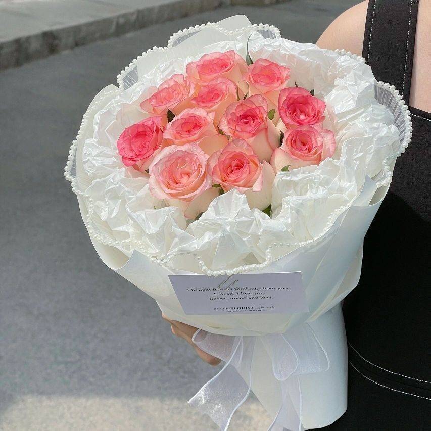 【爱莎甜美】11枝爱莎粉玫瑰小香风花束生日鲜花送闺蜜送女友送老婆花店鲜花送花上门