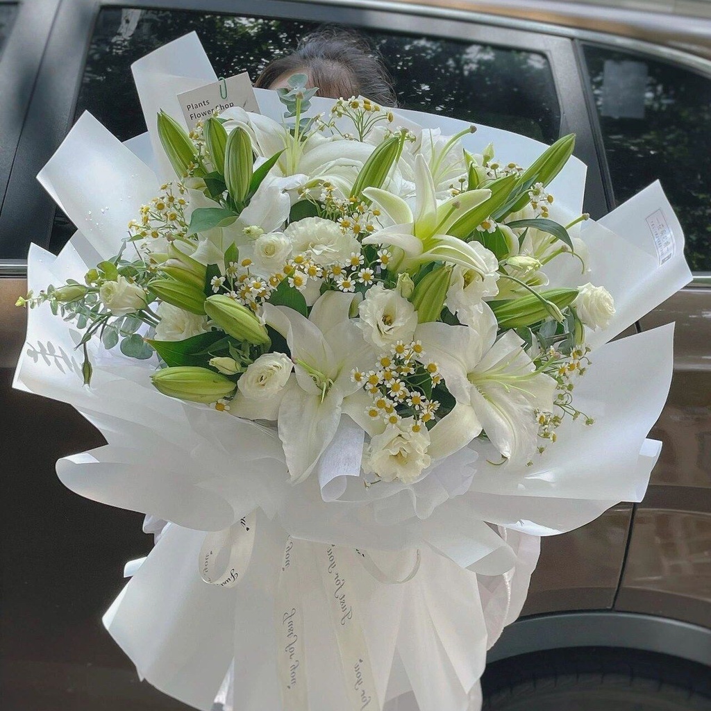 【百事顺心】8枝百合白桔梗洋甘菊混搭花束送父母长辈送老婆送朋友同事送花上门