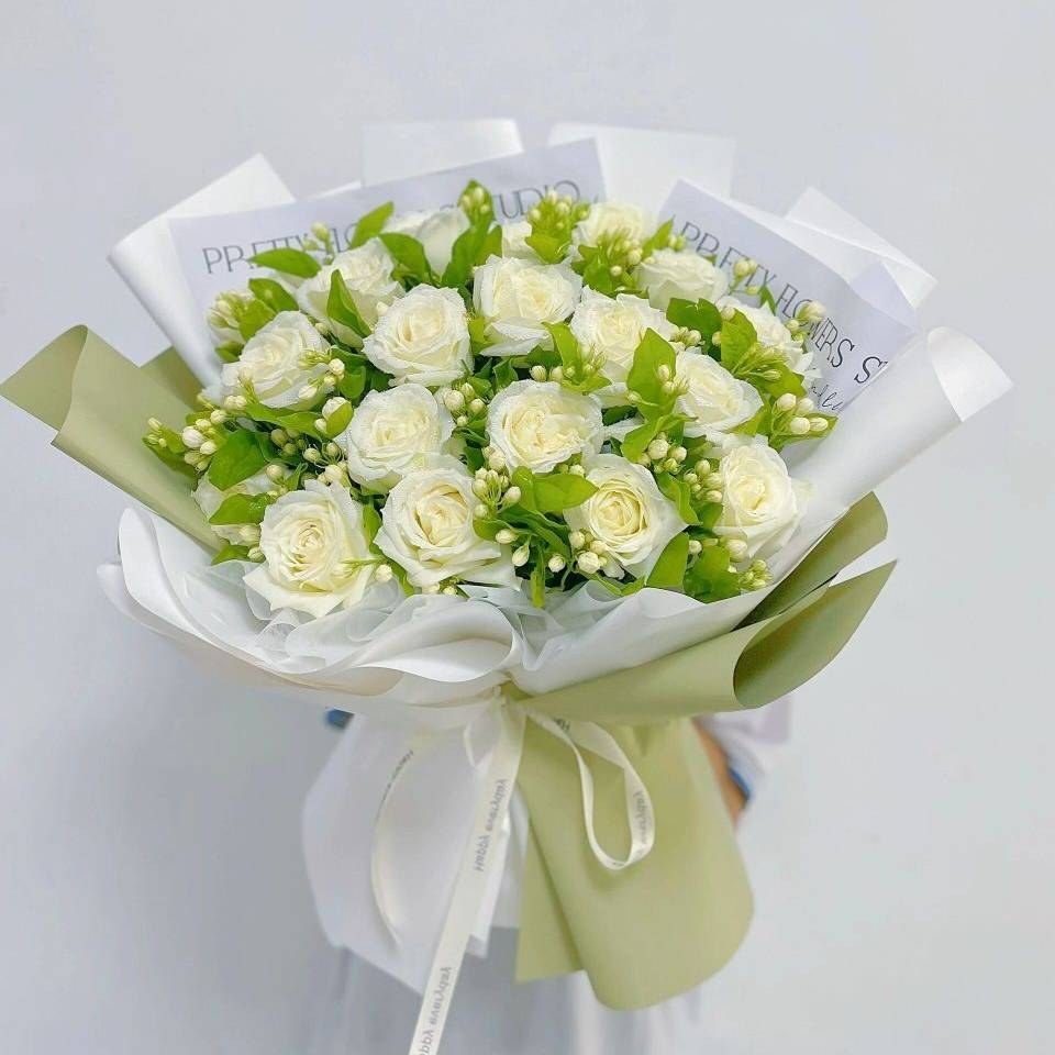 【与君莫离】19枝白玫瑰茉莉花束送女友送男友毕业鲜花花束小清新花店送花上门