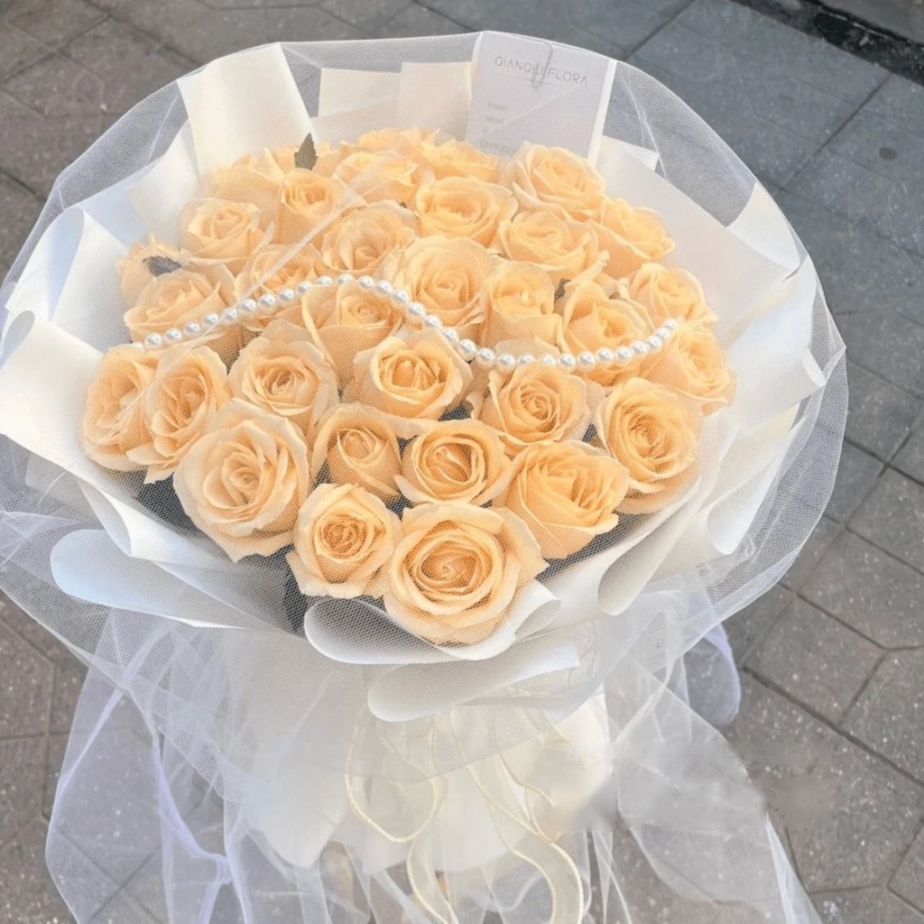 【气质小公主】33朵香槟玫瑰白纱珍珠链精致可爱公主款送女友送老婆送闺蜜送朋友