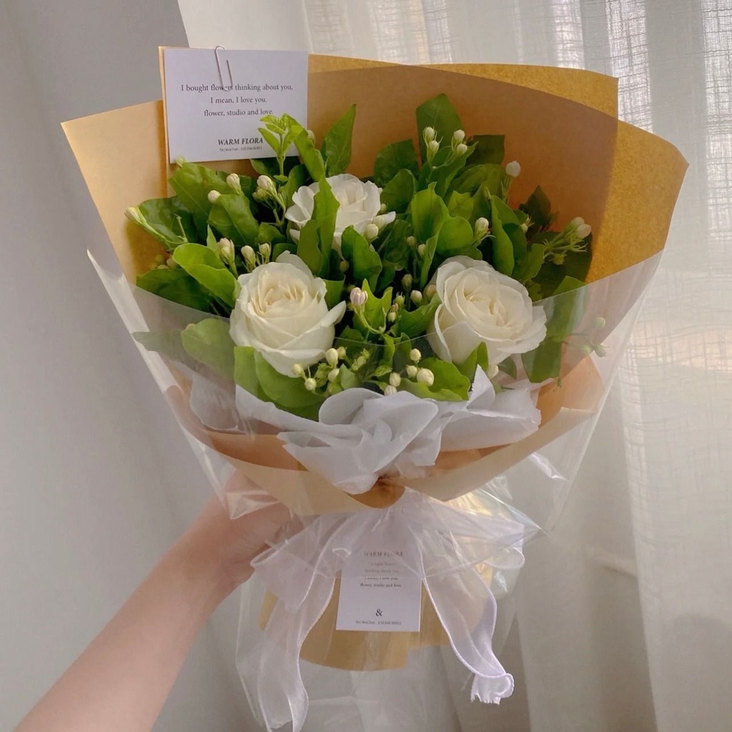 【送君茉莉】3朵白玫瑰搭配茉莉花仪式感小花束超有氛围感鲜花花束