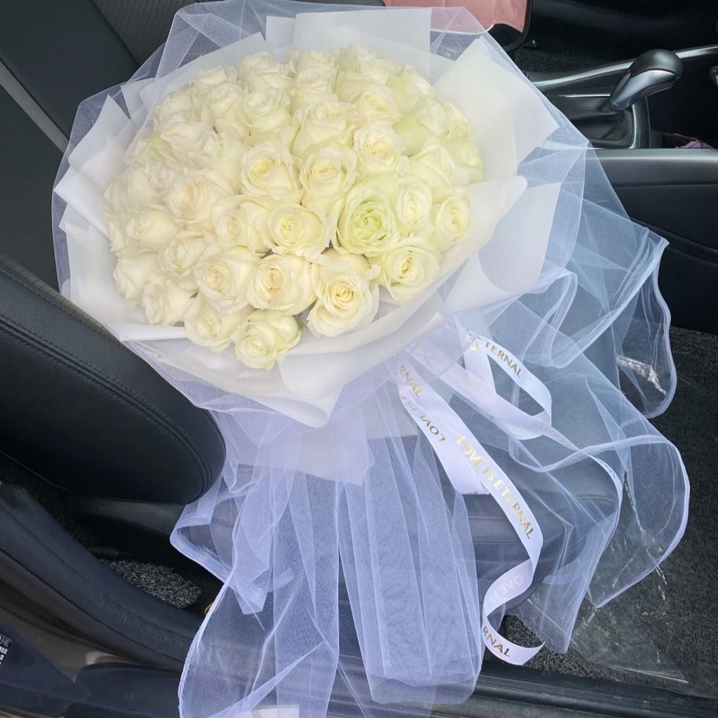 【纯洁无暇】52朵白玫瑰白纱款仙女必备鲜花花束送爱人送公主送女王附进花店送花上门