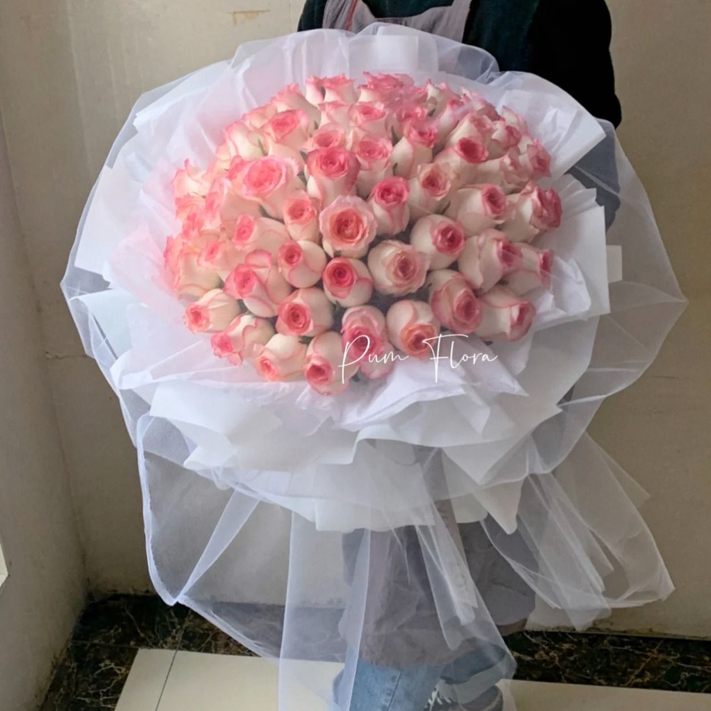 【爱意满满】99朵爱莎玫瑰白纱款超大束鲜花花束送爱人附近花店送花上门