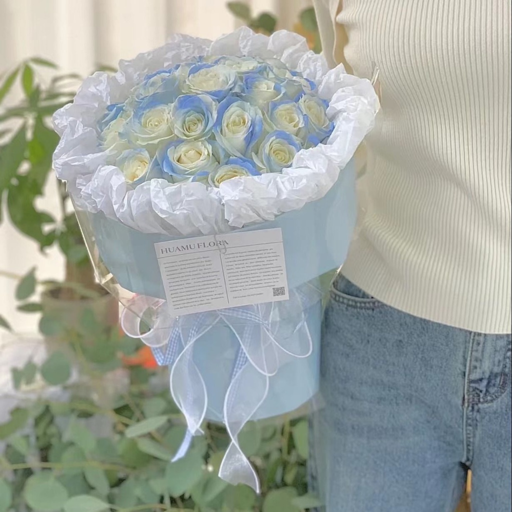 【泡泡】19朵碎冰蓝玫瑰圆形小香风鲜花花束送爱人送朋友生日祝福表白