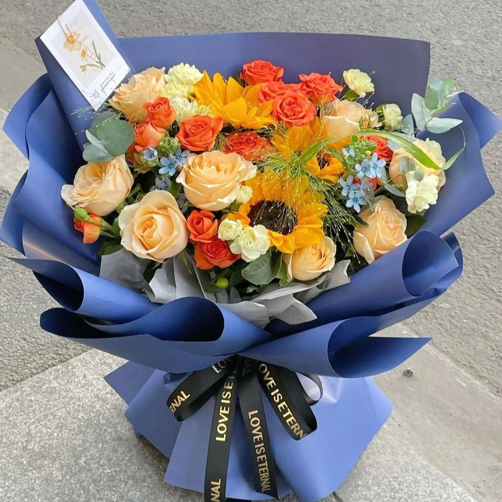 【光芒万丈】3朵向日葵配8枝香槟玫瑰花多头玫瑰混搭花束医师节鲜花礼物花店送花上门