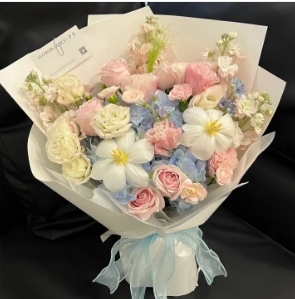 【郁见欢喜】2朵郁金香蓝色绣球粉玫瑰混搭花束生日鲜花送女友送老婆送闺蜜花店鲜花送花上门