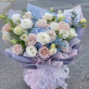 【如约而至】11朵曼塔蓝色绣球白桔梗混搭花束生日鲜花礼物送女友送老婆送闺蜜花店鲜花送花上门