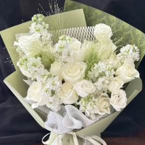 【月光浅吻】白玫瑰紫罗兰混搭花束生日鲜花送女友送男友送朋友花店鲜花送花上门