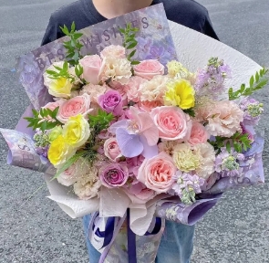 【梦幻天使】粉玫瑰紫玫瑰蝴蝶兰混搭花束生日鲜花花店鲜花送花上门