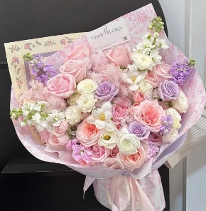 【月出暮云】11朵粉玫瑰混搭花束生日鲜花送女友送老婆送闺蜜送老师花店鲜花送花上门