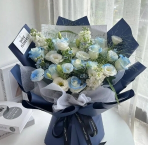 【蓝色物语】11朵碎冰蓝玫瑰白桔梗混搭花束生日鲜花送男士送男友送老师花店鲜花送花上门