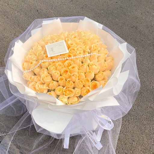 [HZY000709] 【所念皆如愿】99枝香槟玫瑰花束珍珠链白纱生日礼物同城配送女友求婚花束玫瑰花送花上门