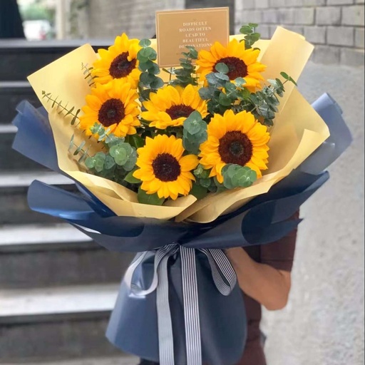 [HZY000721] 【十年磨一剑】6枝向日葵配尤加利鲜花店毕业鲜花送家人送孩子送朋友拍毕业照配送到学校