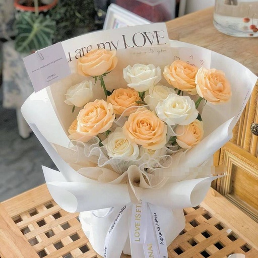 [HZY001673] 【日子如花】8朵香槟玫瑰6朵白玫瑰混搭花束送闺蜜送女友送老婆送朋友花店鲜花送花上门