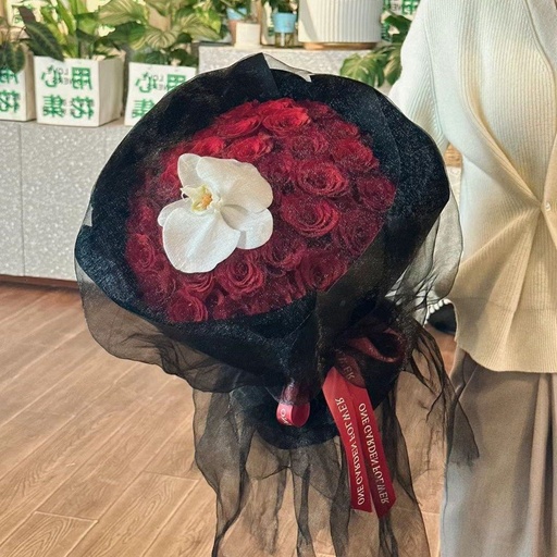 [HZY001676] 【唯一】33枝红玫瑰一朵蝴蝶兰花束生日鲜花送老婆送女友花店鲜花送花上门