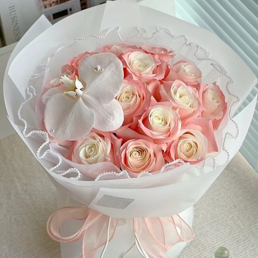 [HZY001680] 【喜悦】19枝火烈鸟粉玫瑰搭配蝴蝶兰花束生日鲜花送女友送老婆送闺蜜花店鲜花送花上门
