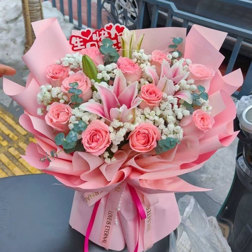 [HZY001683] 【我心有你】11枝粉玫瑰百合混搭花束生日礼物送老婆送长辈送领导花店鲜花送花上门