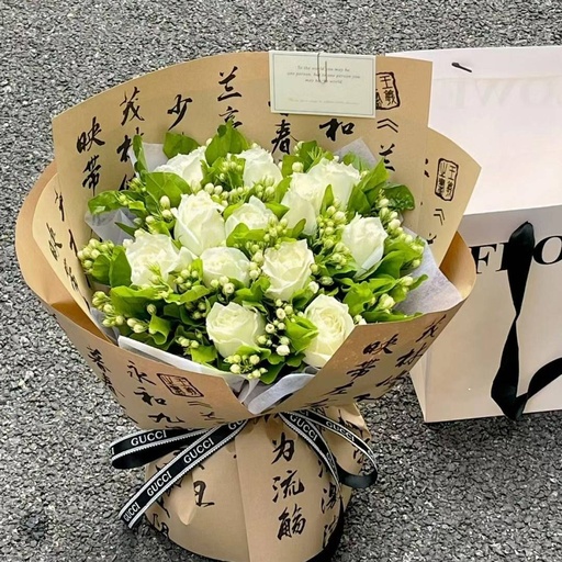 [HZY001701] 【兰亭序】白玫瑰搭配茉莉花国风花束送女友送男友送朋友花束精致款