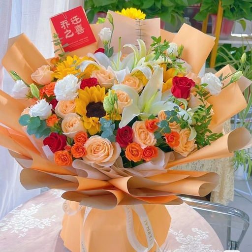 [HZY000030] 【欣欣向荣】向日葵百合混搭花束乔迁花束生日鲜花