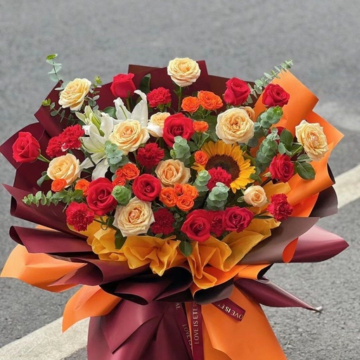 [HZY000108] 【心想事成】红色系混搭花束生日鲜花颁奖花束乔迁花束送长辈送父母