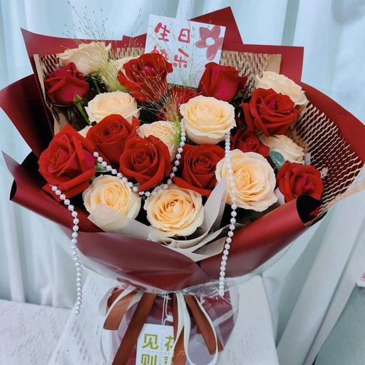[HZY000044] 【一见倾心】10朵香槟8朵红玫瑰混搭花束送女友送老婆送闺蜜送货上门