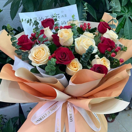 [HZY000046] 【捧花见面】10朵红玫瑰9朵香槟混搭花束送女友送老婆送老公花店鲜花送花上门
