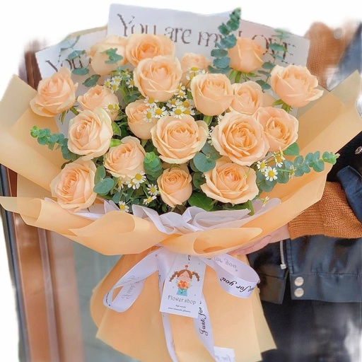 [HZY000122] 【四季如你】19朵香槟配洋甘菊尤加利叶花束生日鲜花送女友送老婆送闺密