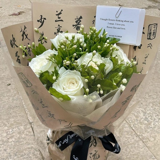 [HZY000025] 【兰亭序】白玫瑰搭配茉莉花国风花束送女友送男友送朋友花束精致款