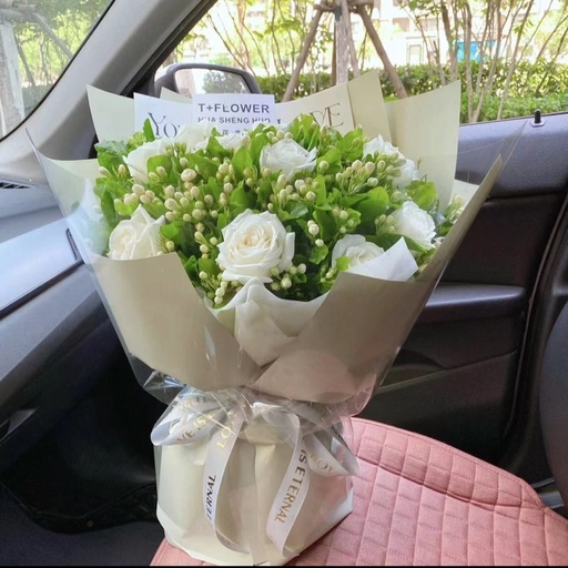 [HZY001706] 【茉离】9朵白玫瑰加茉莉花清新花束送女友送男友送爱人附近花店送花上门