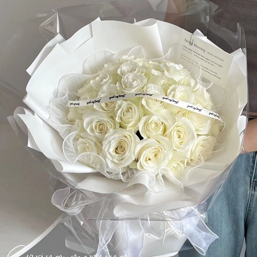 [HZY000360] 【小幸运】33朵白玫瑰波浪纱款精致鲜花花束送爱人生日祝福附近花店送花上门