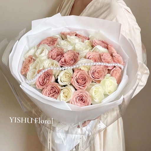 [HZY000241] 【咖啡牛奶】33朵卡布奇诺混搭白玫瑰鲜花花束送爱人送朋友附近花店送花上门