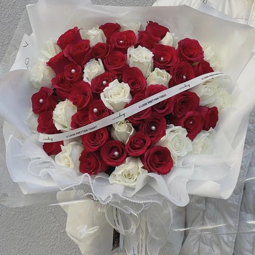 [HZY000466] 【以爱之名】52朵红玫瑰白玫瑰混搭花束韩式花束送女友送老婆送闺蜜生日花束纪念日花束