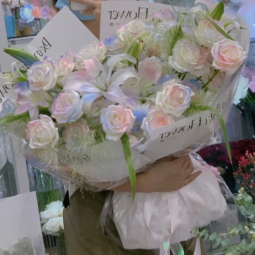 [HZY000548] 【彩虹】19朵喷色白玫瑰3朵喷色百合搭配喷泉草混搭鲜花花束高级感满满花店送花上门