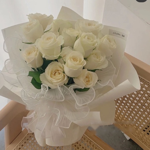 [HZY000473] 【天使】19朵白玫瑰鲜花花束，你的出现我生命里便有了天使