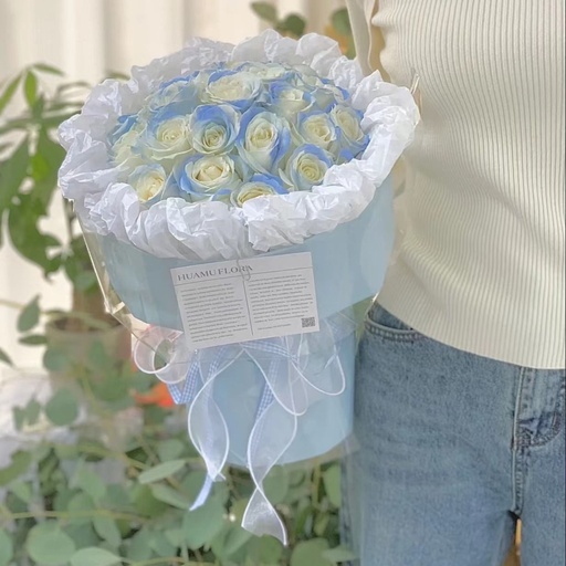 [HZY000492] 【泡泡】19朵碎冰蓝玫瑰圆形小香风鲜花花束送爱人送朋友生日祝福表白