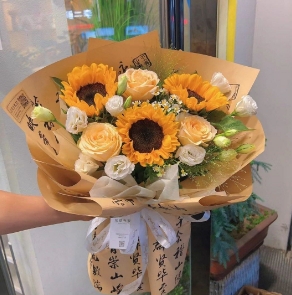 [HZY001730] 【一路向阳】3枝向日葵香槟混搭花束送朋友送老师毕业季花束高考花束花店鲜花送花上门