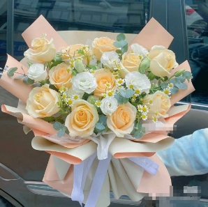 [HZY001796] 【归于欢喜】11枝香槟白桔梗混搭花束生日鲜花送女友送老婆送老师花店鲜花送花上门