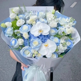 [HZY001815] 【天空之境】碎冰蓝玫瑰蝴蝶兰混搭花束送女友送老婆送闺蜜生日鲜花花店鲜花送花上门
