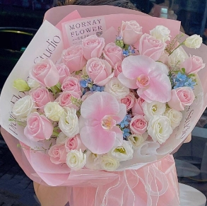 [HZY001816] 【七彩田野】粉玫瑰蝴蝶兰混搭花束生日鲜花送女友送老婆送闺蜜花店鲜花送花上门