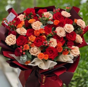 [HZY001827] 【红红火火】红玫瑰卡布混搭花束送长辈送老师开业乔迁花束